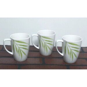Corelle Coordinates Coffee Mugs Green Bamboo Leaf Set of 3 Porcelain Cups Mugs